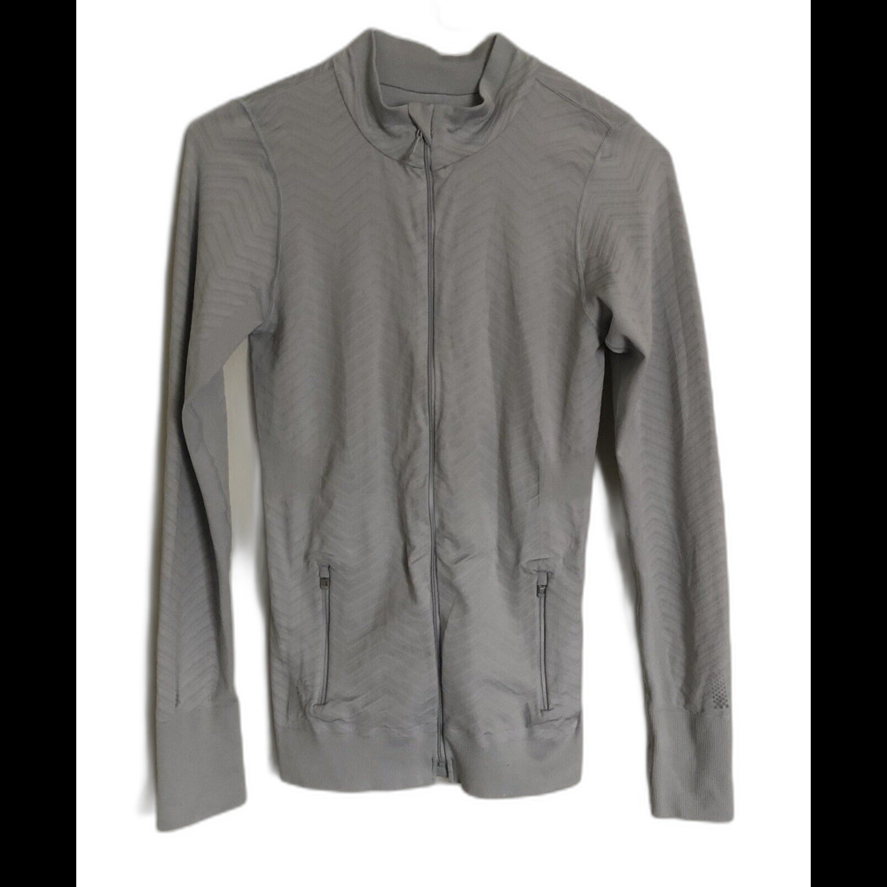Athleta Womens Full Zip Athletic Light Gray Jacket Size Medium Thumbhole Sleeve
